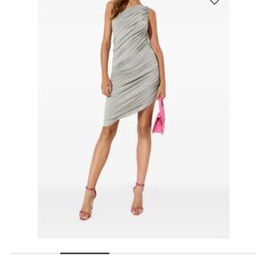 Norma Kamali One-Shoulder Diana Dress in Light Grey Sz XL NWT